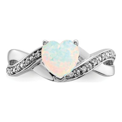 14K White Gold 1/20 ct tw Lab-Created Opal & Diamond Heart Ring – view 5