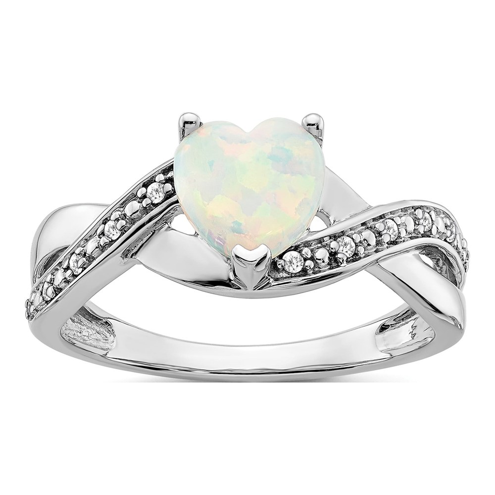 14K White Gold 1/20 ct tw Lab-Created Opal & Diamond Heart Ring