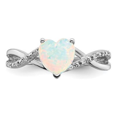 14K White Gold 1/20 ct tw Lab-Created Opal & Diamond Heart Ring – view 4