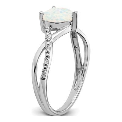 14K White Gold 1/20 ct tw Lab-Created Opal & Diamond Heart Ring – view 6