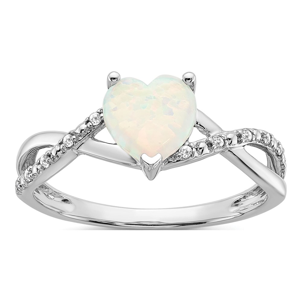 14K White Gold 1/20 ct tw Lab-Created Opal & Diamond Heart Ring