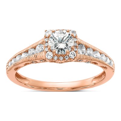 14K Rose Gold 7/8 ct tw Lab-Grown Diamond Halo Engagement Promise Ring