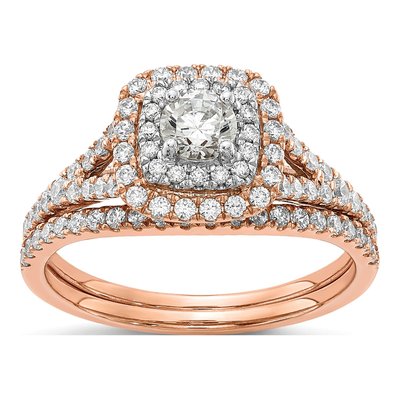 14K Two-Tone Gold Double Halo Diamond Engagement Ring Semi-Mount – view 7