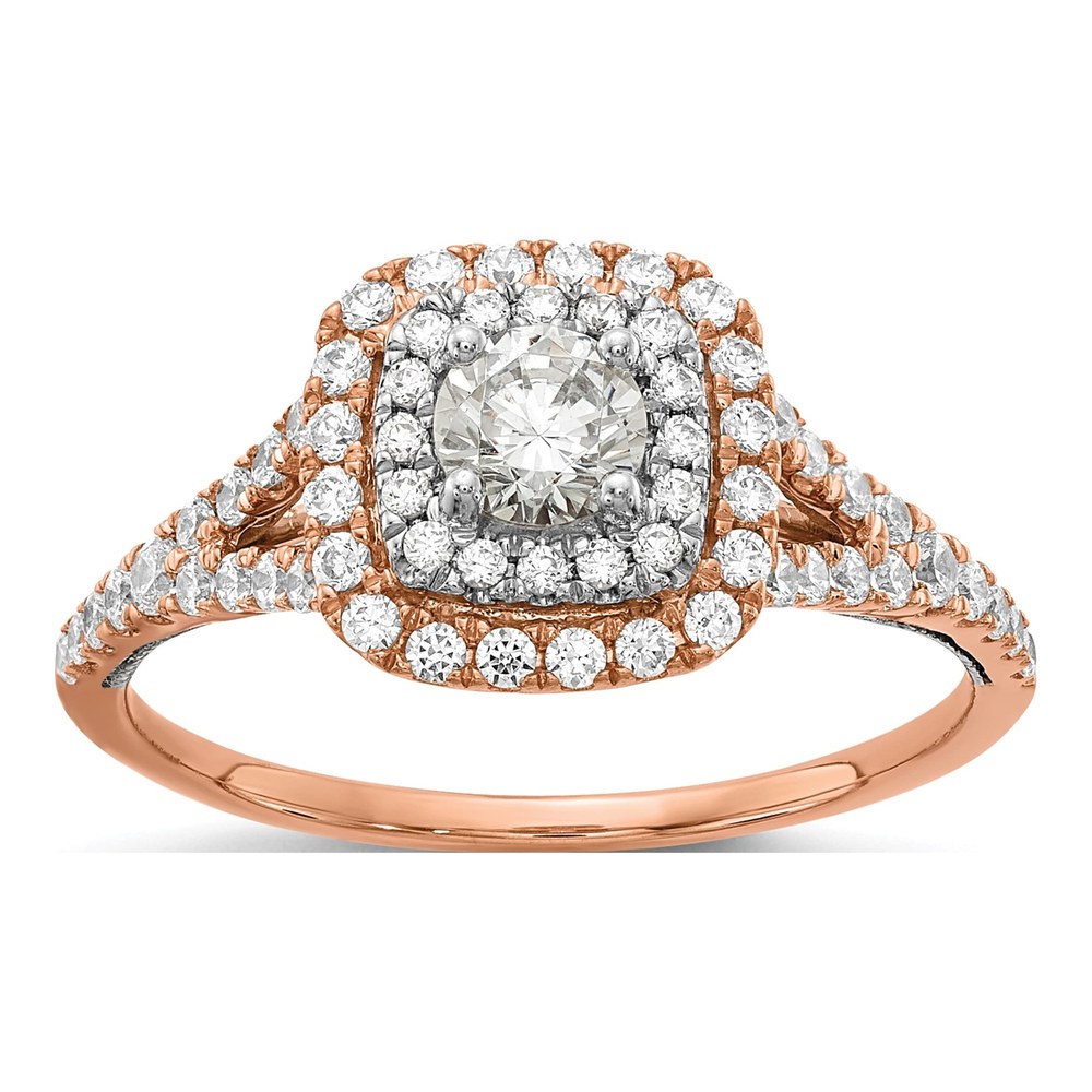 14K Two-Tone Double Halo Diamond Semi-Mount Ring