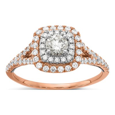 14K Two-Tone Gold Double Halo Diamond Engagement Ring Semi-Mount