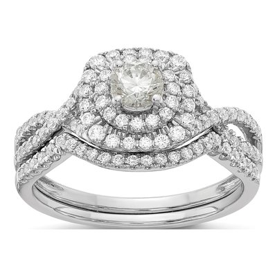 14K White Gold Double Halo Diamond Engagement Ring Semi-Mount – view 7
