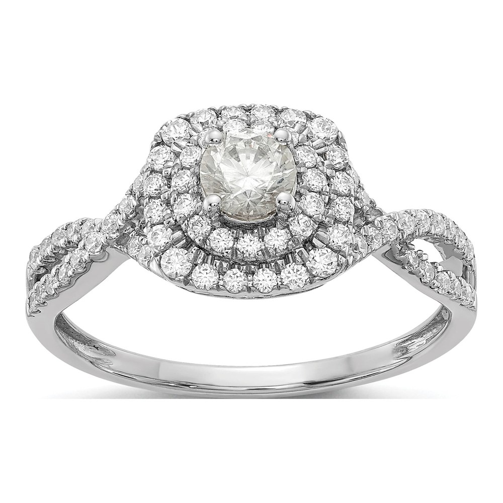 14K White Gold Double Halo Diamond Semi-Mount Ring