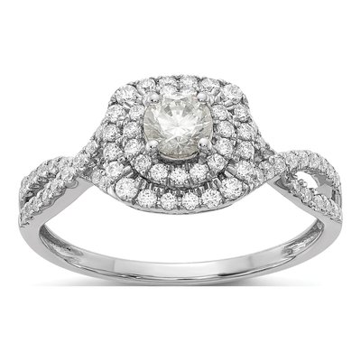 14K White Gold Double Halo Diamond Engagement Ring Semi-Mount
