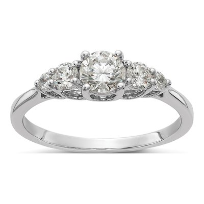 14K White Gold 3-Stone Diamond Engagement Ring Semi-Mount