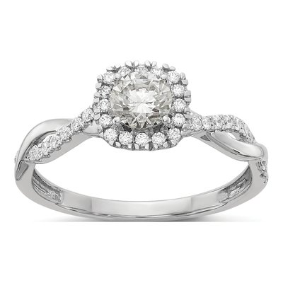 14K White Gold Halo Twist Engagement Ring Semi-Mount