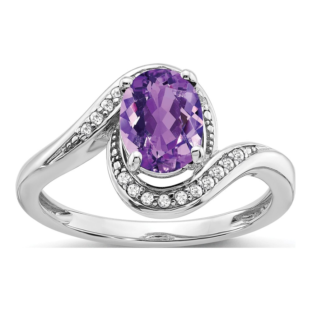 14K White Gold 1/10 ct tw Amethyst & Diamond Oval Bypass Ring