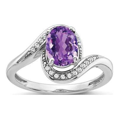 14K White Gold 1/10 ct tw Amethyst & Diamond Oval Bypass Ring