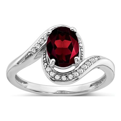 14K White Gold 1/10 ct tw Garnet & Diamond Oval Bypass Ring