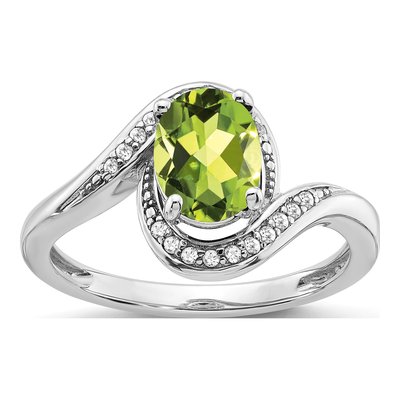 14K White Gold 1/10 ct tw Peridot & Diamond Oval Bypass Ring