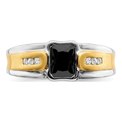 14K Two-Tone Gold 1/10 ct tw Onyx & Diamond Octagon Ring – view 6