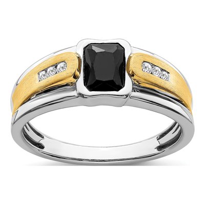 14K Two-Tone Gold 1/10 ct tw Onyx & Diamond Octagon Ring