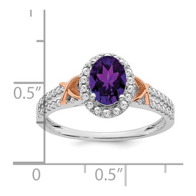 14K Two-Tone Gold 1/4 ct tw Amethyst & Diamond Oval Halo Ring – view 4