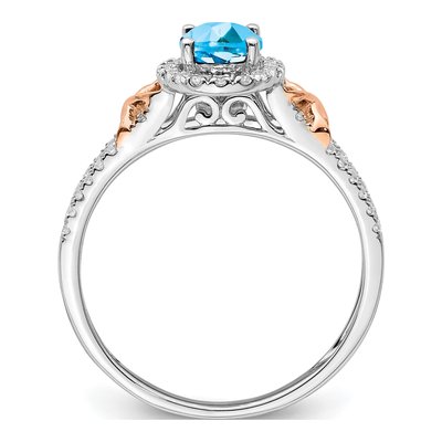 14K Two-Tone Gold 1/4 ct tw Swiss Blue Topaz & Diamond Halo Ring – view 3