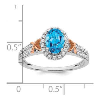 14K Two-Tone Gold 1/4 ct tw Swiss Blue Topaz & Diamond Halo Ring – view 4
