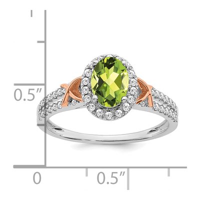 14K Two-Tone Gold 1/4 ct tw Peridot & Diamond Halo Ring – view 4