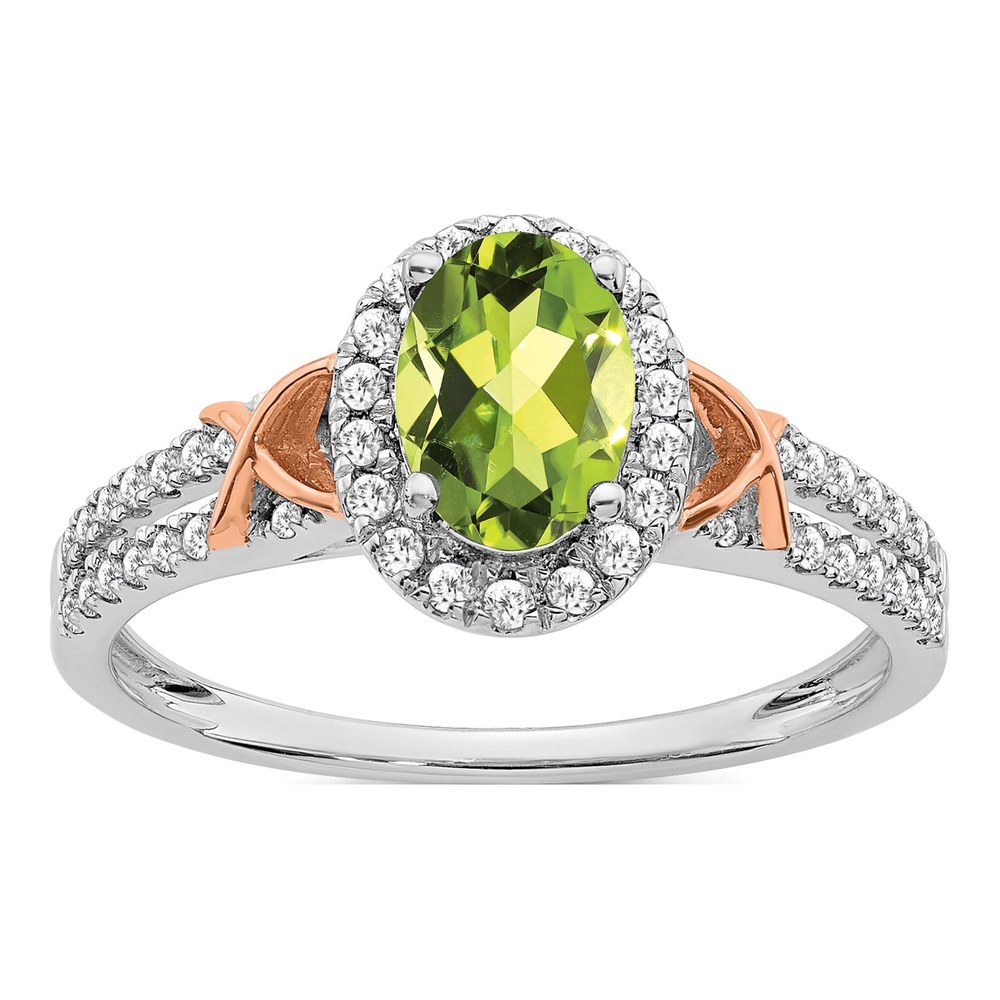 14K Two-Tone Gold 1/4 ct tw Peridot & Diamond Halo Ring