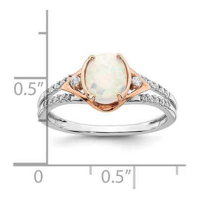 14K Two-Tone Gold 1/6 ct tw Lab-Created Opal & Diamond Oval Ring – view 2