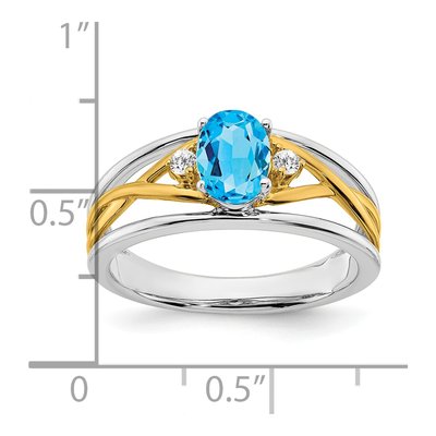 14K Two-Tone Gold 1/20 ct tw Swiss Blue Topaz & Diamond Oval Ring – view 2