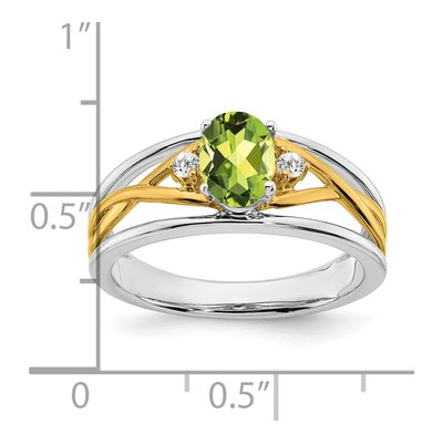 14K Two-Tone Gold 1/20 ct tw Peridot & Diamond Oval Ring – view 2