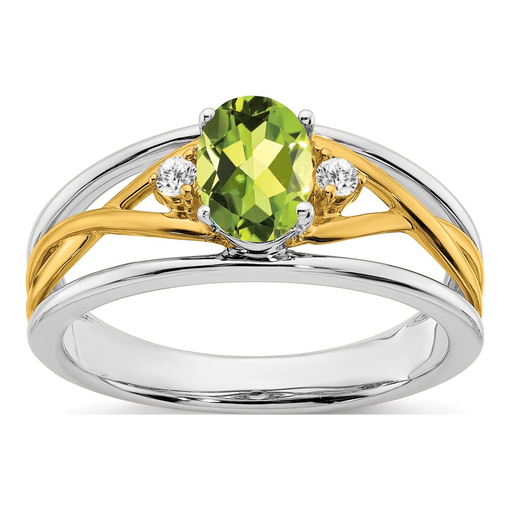 14k Two-tone Oval Peridot & Diamond Ring