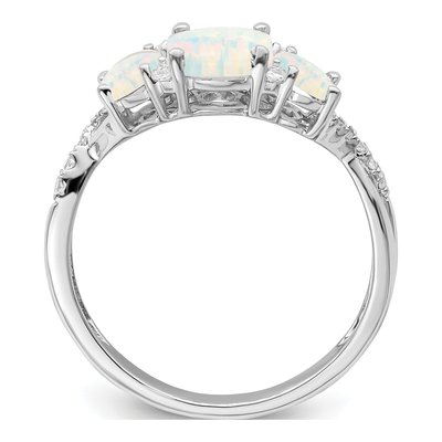14K White Gold 1/8 ct tw Lab-Created Opal & Diamond 3-Stone Ring – view 2