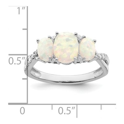 14K White Gold 1/8 ct tw Lab-Created Opal & Diamond 3-Stone Ring – view 3