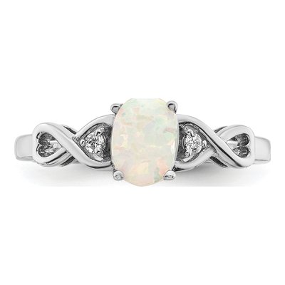 10K White Gold 1/20 ct tw Opal Diamond Ring – view 4