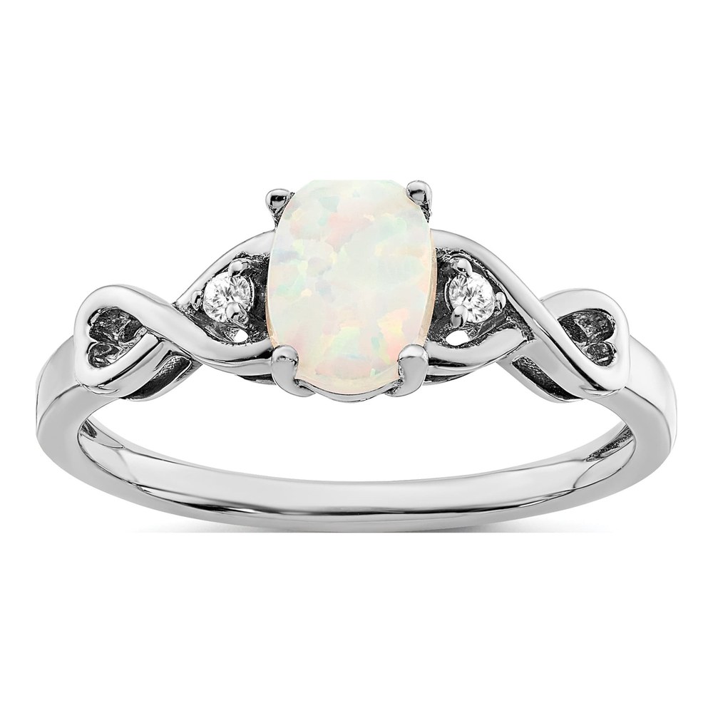 10K White Gold 1/20 ct tw Opal Diamond Ring