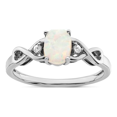 10K White Gold 1/20 ct tw Opal Diamond Ring