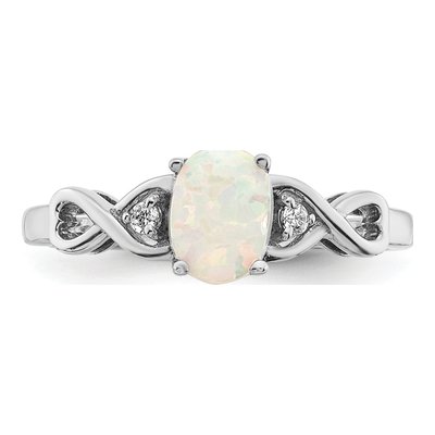 14K White Gold 1/20 ct tw Lab-Created Opal & Diamond Oval Ring – view 6