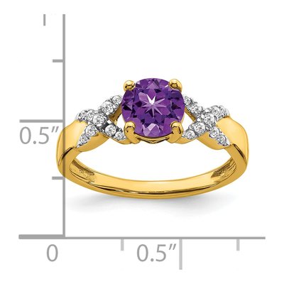14K Two-Tone Gold 1/8 ct tw Amethyst & Diamond Round Ring – view 2