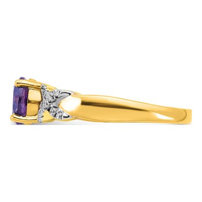 14K Two-Tone Gold 1/8 ct tw Amethyst & Diamond Round Ring – view 3