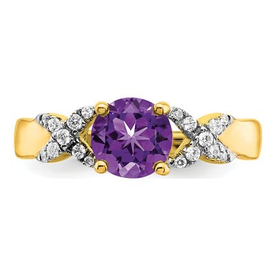 14K Two-Tone Gold 1/8 ct tw Amethyst & Diamond Round Ring – view 4