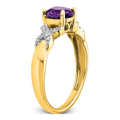 14K Two-Tone Gold 1/8 ct tw Amethyst & Diamond Round Ring – view 6