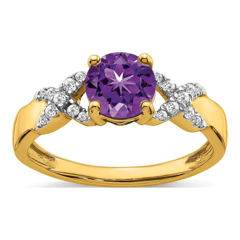 14K Two-Tone Gold 1/8 ct tw Amethyst & Diamond Round Ring
