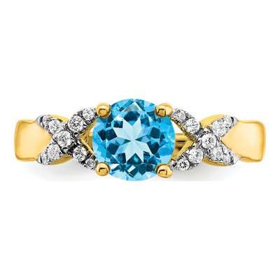 14K Two-Tone Gold 1/8 ct tw Swiss Blue Topaz & Diamond Ring – view 4