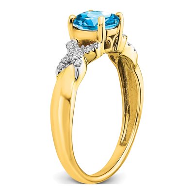 14K Two-Tone Gold 1/8 ct tw Swiss Blue Topaz & Diamond Ring – view 6