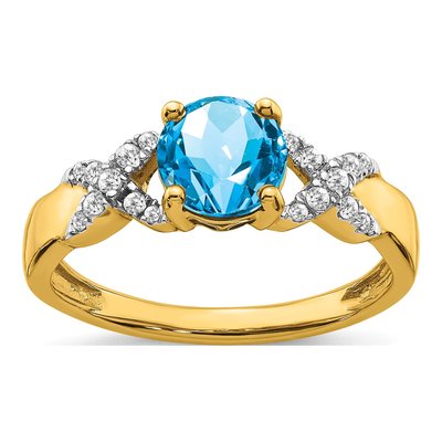 14K Two-Tone Gold 1/8 ct tw Swiss Blue Topaz & Diamond Ring