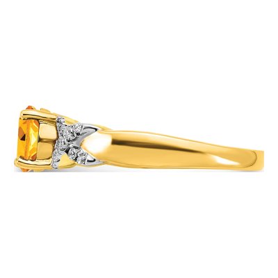 14K Two-Tone Gold 1/8 ct tw Citrine & Diamond Round Ring – view 3