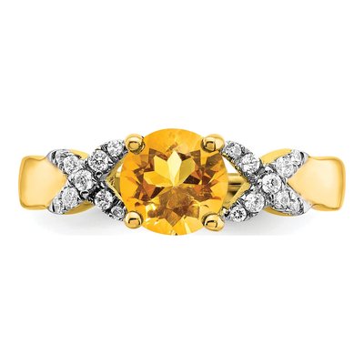 14K Two-Tone Gold 1/8 ct tw Citrine & Diamond Round Ring – view 4