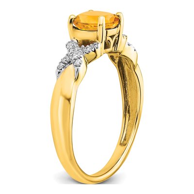 14K Two-Tone Gold 1/8 ct tw Citrine & Diamond Round Ring – view 6