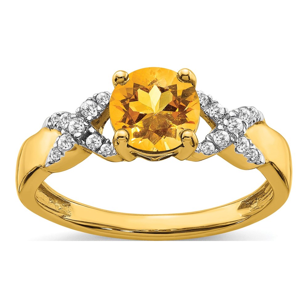 14K Two-Tone Gold 1/8 ct tw Citrine & Diamond Round Ring