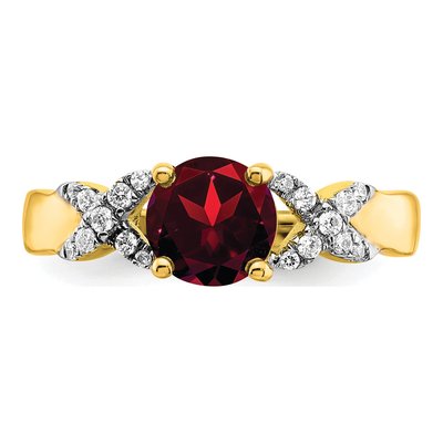 14K Two-Tone Gold 1/8 ct tw Garnet & Diamond Round Ring – view 4