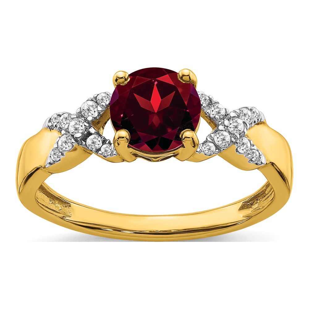 14K Two-Tone Gold 1/8 ct tw Garnet & Diamond Round Ring