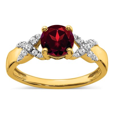 14K Two-Tone Gold 1/8 ct tw Garnet & Diamond Round Ring